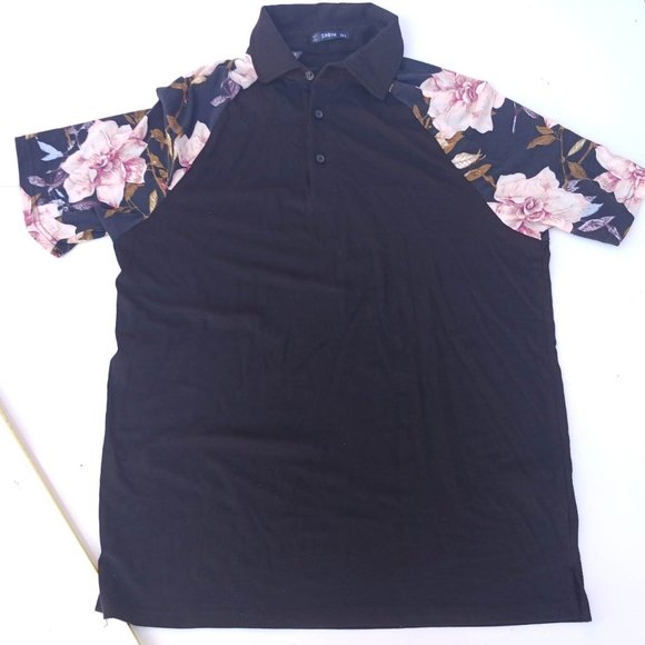 SHEIN Other - Shein Men's Size M Black Rose Short Sleeve Polo Shirt
